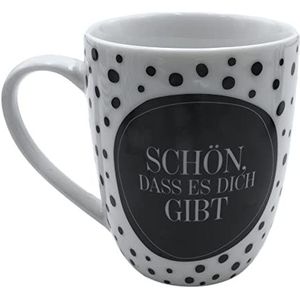 Dekohelden24 Porseleinen koffiemok met zwarte en witte stippen motief ""Schön, dass es Dich gibt es Dich Gibt"", 10 x 8 cm, inhoud 250 ml, vaatwasmachinebestendig, 10 cm