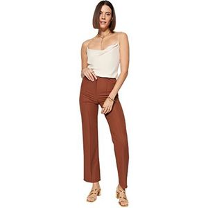 TRENDYOL Pantalon pour femme Basics taille haute jambe droite, marron, 40
