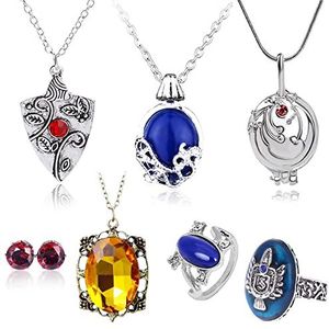 HJYZY 7 stuks vampire diaries sieraden Daywalking katherine saffire Elena Gilbert opening ijzeren kruid medaillon bonnie halsketting salvatore damon stefan vinger familie wapen ring diamant oorstekers