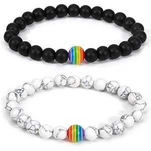 PHOGARY 2 stuks LGBT-armbanden Gay Pride met regenboogparels, Steen