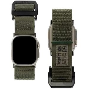 Urban Armor Gear Active Strap Apple Watch armband 42 mm/44 mm/45 mm [Watch SE, serie 8/7 / 6/5 / 4/3 / 2/1, armband van nylon en roestvrij staal] bladgroen
