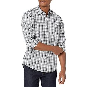 Amazon Essentials Heren casual popeline overhemd met lange mouwen klassieke pasvorm grijs geruit S