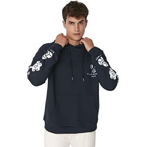 Trendyol Oversize capuchontrui geometrisch patroon trainingspak heren marineblauw, XS, Navy Blauw