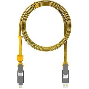 Rolling Square inCharge XL 200 cm – USB-kabel C snel opladen, 100 W – universele 6-in-1 USB-oplader voor mobiele apparaten met USB C + Lightning-kabel en micro-USB, ideaal als cadeau voor heren, geel