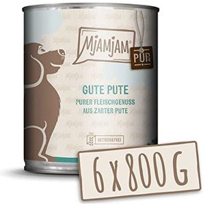 MjAMjAM - Premium natvoer voor honden - goede pure kalkoen, 6 stuks (6 x 800 g), graanvrij met extra vlees