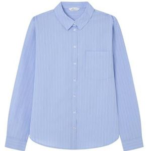 Springfield Camisa de Rayas Con Bolsillo Delantero Damesblouse, Lichtblauw, 34