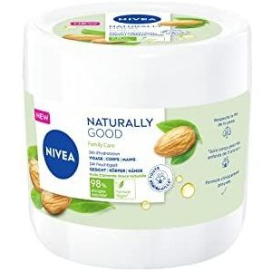 NIVEA NATURALLY GOOD Family Care Multifunctionele crème voor het hele gezin (1 x 450 ml), 3-in-1 crème verrijkt met 100% natuurlijke zoete amandelolie, gezichtscrème - lichaam - handen