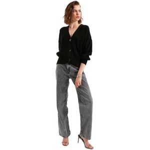 Trendyol Cardigan en tricot à col en V standard pour femme, Noir, L