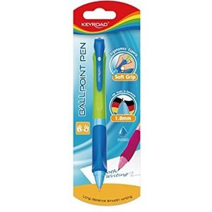 KEYROAD Intrekbare balpen 1,0 mm / 1 stuk / ophanggat Blister/Ballpoint Pen Kuli/voor rechtshandigen, kleurbox, blauwe inkt, kleuterschool en school