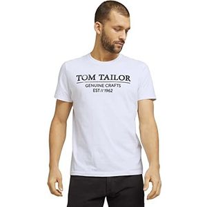 TOM TAILOR heren t-shirt Basic Logo-Print, 20000 - wit, XL