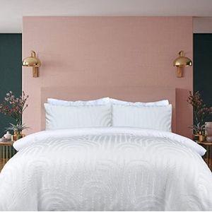 Sleepdown Beddengoedset met geometrische textuur, zacht, onderhoudsvriendelijk, voor eenpersoonsbed, 135 x 200 cm, wit