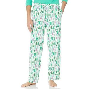 Amazon Essentials Flanellen pyjamabroek voor heren (verkrijgbaar in grote maat), feestelijke boom, ecru, maat 3XL