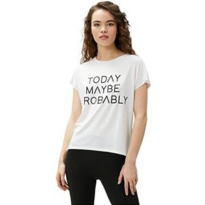 Koton T-shirt de sport surdimensionné imprimé slogan pour femme, Blanc (000), L