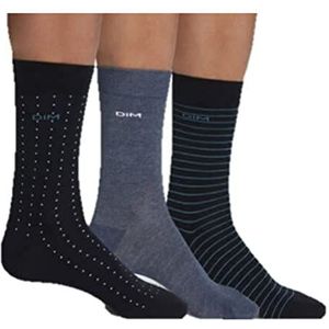 Dim Chaussettes Heren katoen stijl strepen en stippen x3, Bruin / antraciet / marineblauw