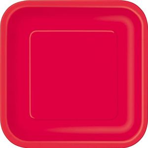 Unique Party papieren borden, vierkant, milieuvriendelijk, 18 cm, kleur: rood, verpakking van 16, 31502EU, rood