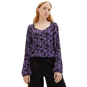 TOM TAILOR Denim Dames T-shirt met motief, 32417-lila zwarte bloemenprint, M, 32417-lila zwarte bloemenprint, M