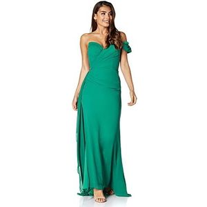 Emery Chiffon Ruched maxi-jurk met één schoudermouwen, doek groen, EU 38, Groene doek