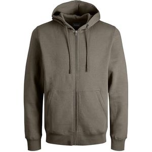 JACK & JONES Herentrui met capuchon en ritssluiting, effen kleur, met ritssluiting, Taupe