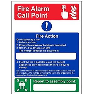 VSafety Caravan Site Fire Action / Your Assembly Point Is: Sign - Portret - 150 mm x 200 mm - Vinyl Sticker