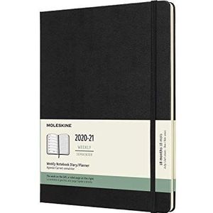 Moleskine 18 MND Agenda – 2020/21 – Wekelijks – XL (13 x 25 cm) – zwart – harde kaft: 1 waar = 1 pagina, rechts gelinieerde zijde