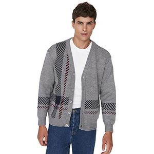 Trendyol Pull en tricot à col en V standard pour homme, gris, S