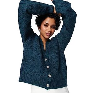 Trendyol Cardigan à manches longues ajouré pour femme, vert émeraude, L