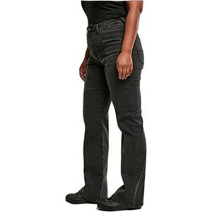 Urban Classics Damesjeans met hoge taille met rechte split, Blackwashed