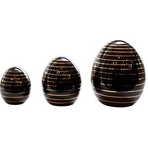 HEITMANN DECO Set van 3 zwarte porseleinen eieren met gouden ornament