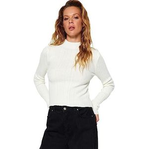 Trendyol Pull basique en tricot à col montant pour femme, ecru, S