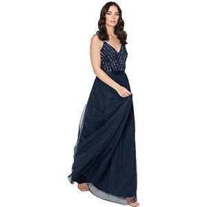 Maya Deluxe Maya Damesjurk, lang, mouwloos, gestreept, bal, wit, Navy Blauw