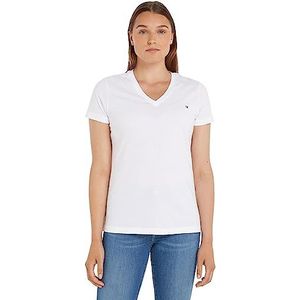 Tommy Hilfiger Heritage V-nk T-shirt voor dames, Klassiek wit.