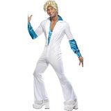 Smiffys Disco-kostuum voor heren, alles in één, broekpak met geïntegreerd overhemd, stijl wit, M