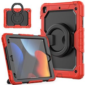 HUEZOE iPad 10,2 inch hoes model 2021/2020/2019 full body cover met 360 graden draaibare standaard, schouderriem voor iPad 9/8/7, rood