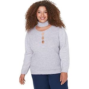 Trendyol Pull en tricot à col haut à double boutonnage pour femme Grande taille, violet, 3XL