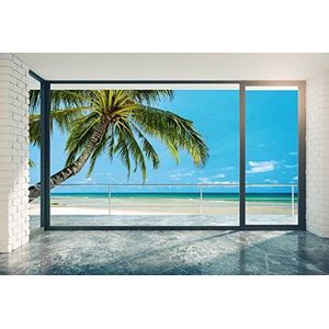 Scenolia Wandtapijt, textiel, strand, paradijselijke en kokosnoot, 4 x 2,70 m, wanddecoratie, trompe-effect, panorama-coating, XXL-posters, eenvoudig aan te brengen en HD-kwaliteit