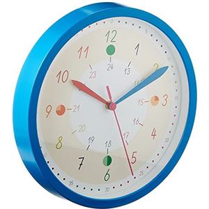 TFA Dostmann TICK & TACK 60.3058.06.91 Kinderwandklok jongens meisjes met kleurrijk leren horloge, blauw, L 308 x B 44 x H 308 mm