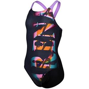 arena Girl's Arena Prism Zwempak met V-rug, eendelig badpak voor meisjes, zwart/lavendel