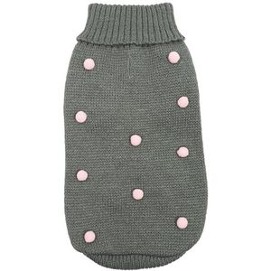 Record - Pull pour chien Candy Shop, longueur dos 30 cm, pull à col haut de couleur unie et pompon velouté. Trou laisse et lavable en machine | gris, XS