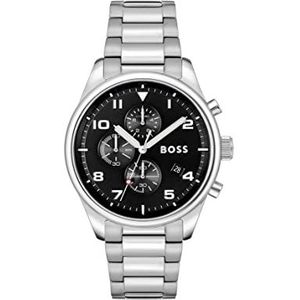BOSS 1514008 Quartz chronograaf herenhorloge met zilverkleurige roestvrijstalen armband, zwart., Armband