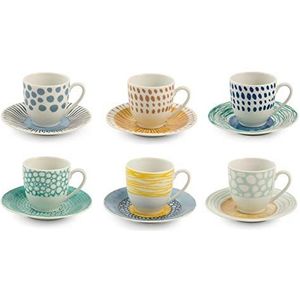 set van 6 koffiekopjes en schoteltjes van porselein, 90 ml