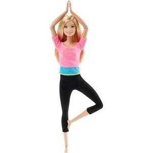 Barbie Made to Move DHL82 fitnesspop, ultra flexibel, blond, met roze top en 22 gewrichtspunten, speelgoed voor kinderen, DHL82