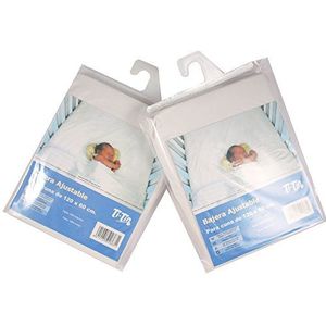 Ti Tin Set van 2 hoeslakens voor kinderbed, 100% katoen, wit, verstelbaar met elastiek, 60 x 120 cm