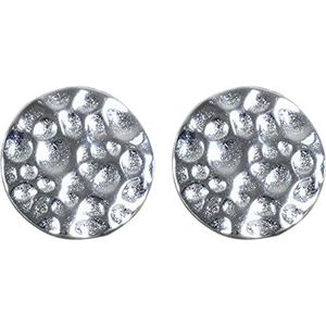 NicoWerk SOS157 925 zilveren oorbellen met gehamerde cirkel, sterling zilver, zonder steen, Sterling zilver, Zonder steen