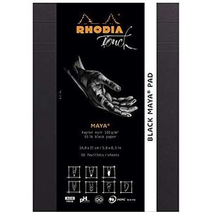 RHODIA Touch 116110C - Black Maya Pad A5 - 50 vellen - papier Clairefontaine Maya, eenkleurig, zwart, 120 g/m, voor kalligrafie en nauwkeurig tekenen op potlood, liner, veer