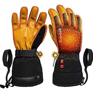 Exclusky Verwarmde handschoenen voor heren en dames, leer, waterdicht, USB-verwarmde handschoenen, winter, fietsen, skiën, 3 instelbare temperatuurniveaus (M/L/XL/XXL)