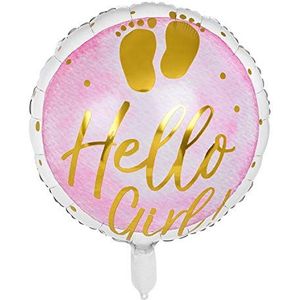 Boland 53240 - Hello Girl opblaasbare ballon, diameter 45 cm, om op te blazen, heliumballon, babyshower, geboorte, meisjes, cadeau, decoratie