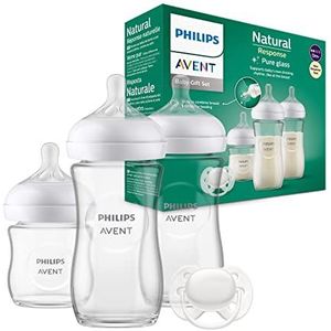 Philips Avent Glazen flesjes voor pasgeborenen – 3 flessen met Natural Response, ultrazachte speen voor 0-6 maanden, BPA-vrij (model SCD878/11)