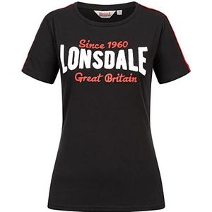 Lonsdale Creggan T-shirt voor dames, Zwart/Rood/Wit