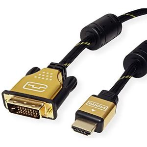 ROLINE 11.04.5891 HDMI-DVI-videokabel-adapter, 2 m, HDMI-DVI-stekker, goudkleurig
