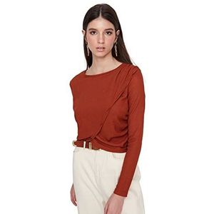 Trendyol Standaard gebreide damesblouse met ronde hals, bruin, XL, Bruin